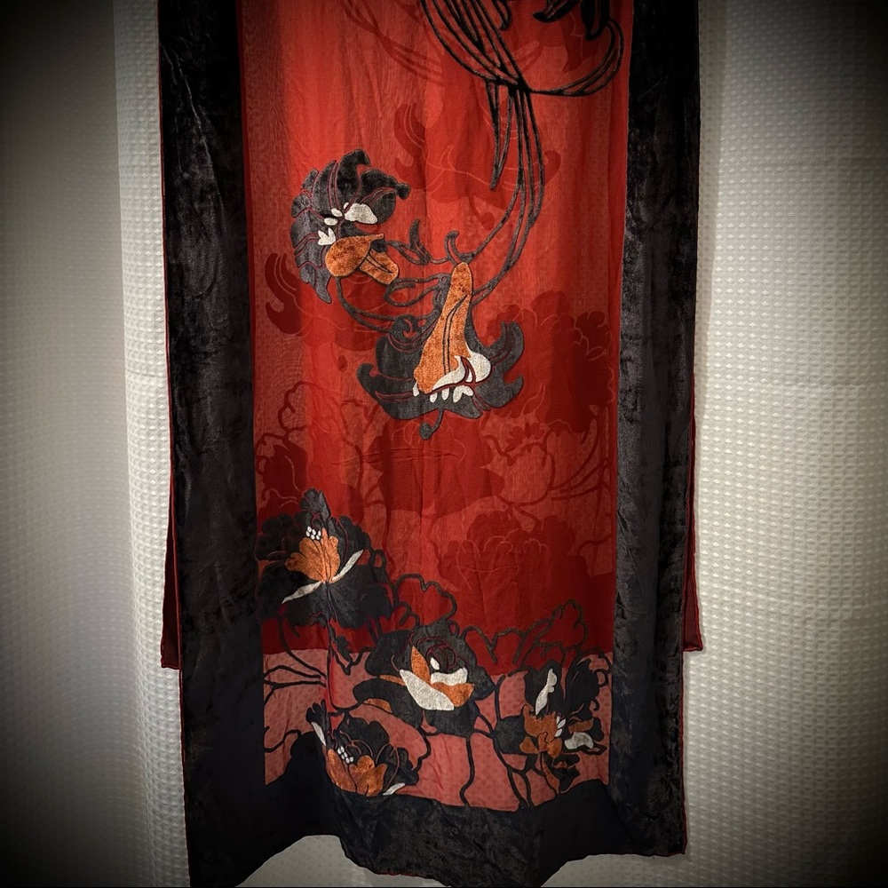 Velvet Tiger Lily Silk Scarf Shawl Red Black